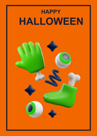 Poster or vertical banner about Happy Halloween 3D styleのイラスト素材