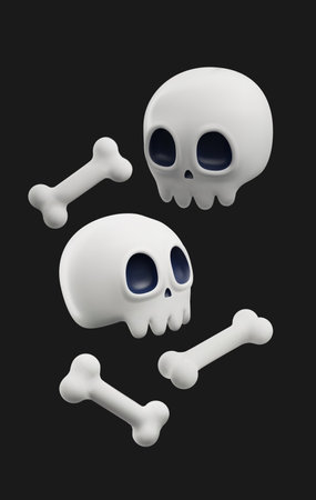 3d skull and bones floating, vector illustration isolated on black background.のイラスト素材