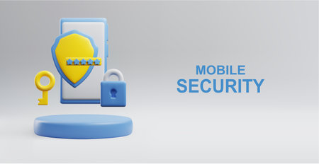 Website banner template about mobile security 3D style, vector illustration