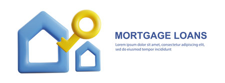 Mortgage loan banner website header mockup 3D realistic vector illustration.のイラスト素材
