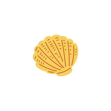 Bright yellow seashell with red lines flat style, vector illustration
