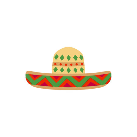 Bright colorful Mexican hat with ornaments flat style, vector illustrationのイラスト素材