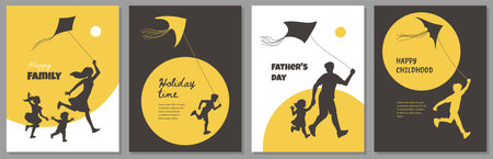 Family and fathers day cards with silhouettes of people, vector illustration.のイラスト素材