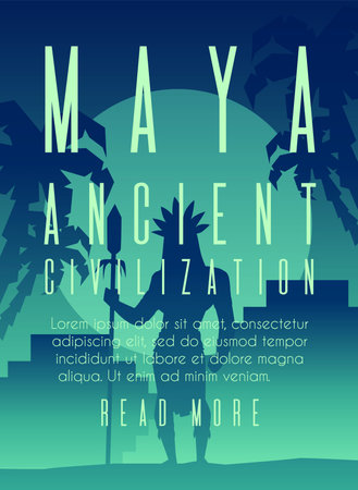Maya ancient civilization poster template, flat vector illustration.のイラスト素材