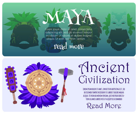 Ancient inca maya civilization banners collection flat vector illustration.のイラスト素材