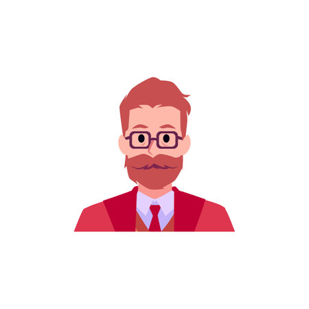 Portrait of stylish bearded man in glasses flat style, vector illustrationのイラスト素材