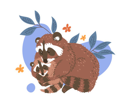 Cute hugging raccoons flat style, vector illustrationのイラスト素材