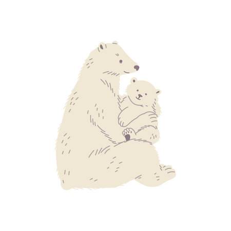 Cute polar bears sitting together flat style, vector illustrationのイラスト素材