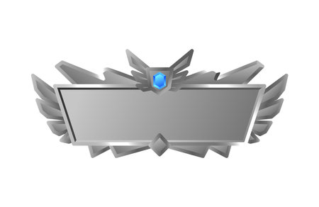 Metal frame for interface ui game, steel medal, vector cartoon rank rectangle board with crystal, fantasy game buttonのイラスト素材