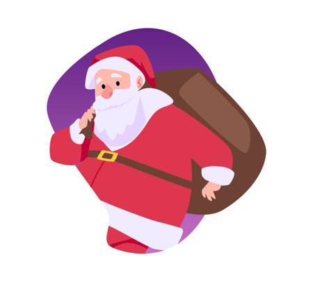 Santa Claus with huge gifts bag, vector illustration merry christmas and happy new year, secret santa delivering presentのイラスト素材