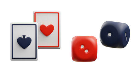Set of casino black and red dices and cards 3D style, vector illustrationのイラスト素材