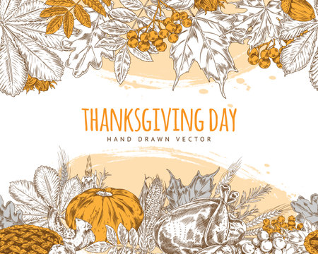 Hand drawn autumn background, vector sketch style, seamless border.のイラスト素材