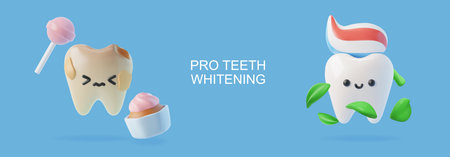 Teeth whitening procedure banner or flyer 3d realistic vector illustration.のイラスト素材
