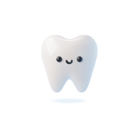 3D realistic happy white tooth, good dental health conditions, vector cute smiling tooth render character, dentistryのイラスト素材