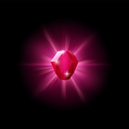 Crystal shining game gemstone, vector illustration isolated on black.のイラスト素材
