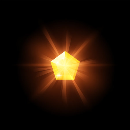 Crystal yellow shining game gem, vector illustration isolated on black.のイラスト素材