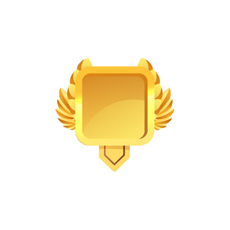Gold square medal with wings vector illustration.のイラスト素材