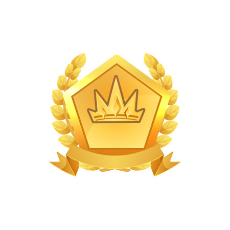 Award icon for game design, golden sign with a crown, vector illustration isolated on white.のイラスト素材