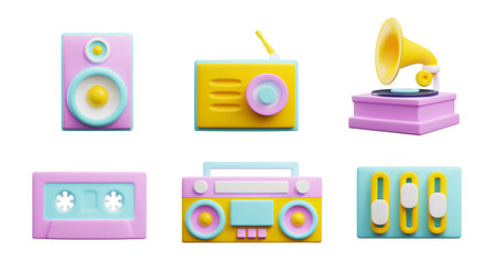 Retro music turntable and tape recorders, realistic vector illustration isolated.のイラスト素材