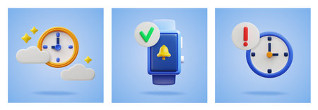 Set of squared banners with realistic classic and smart watches 3D style