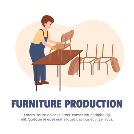 Banner about furniture production flat style, vector illustrationのイラスト素材
