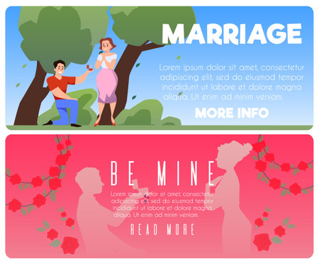 Set of website banner templates about marriage proposal flat styleのイラスト素材