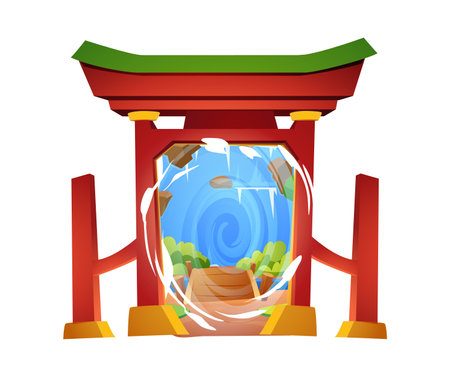Magic Chinese arch portal flat style, vector illustrationのイラスト素材