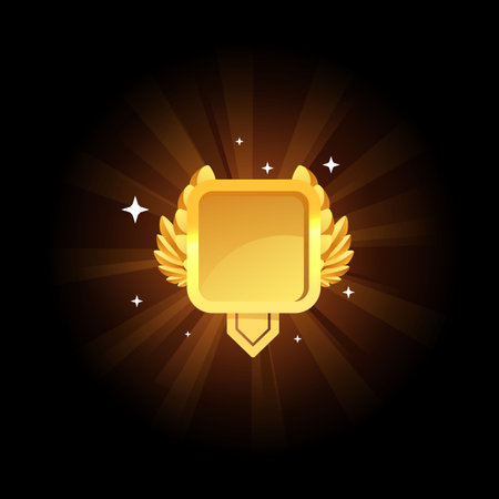 Gold medal square icon, vector illustration isolated on black background.のイラスト素材