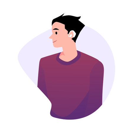 Male character with hearing aid, simple flat cartoon vector on whiteのイラスト素材
