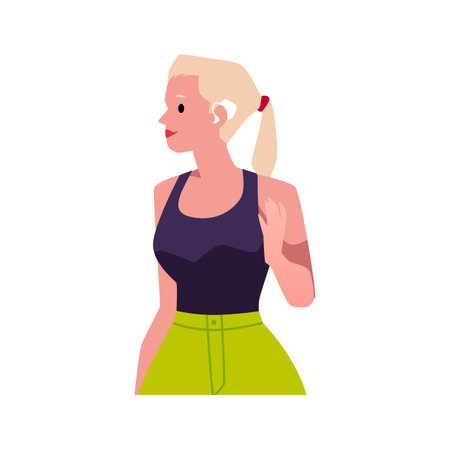 Deaf young blonde woman with hearing aid, person has health problems and using medical gadget in ear vector isolatedのイラスト素材