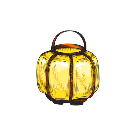 Traditional japanese lantern hand drawn colorful sketch.のイラスト素材