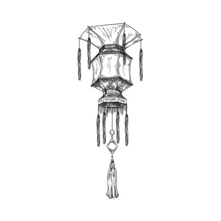 Japanese lantern with decorative elements hand drawn sketch.のイラスト素材