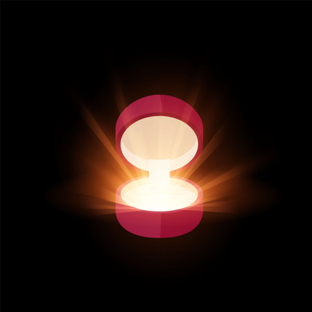 Open empty round glowing jewelry box.のイラスト素材