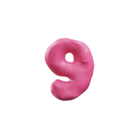 Pink plasticine number nine 3D style, vector illustrationのイラスト素材