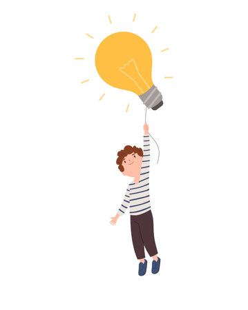 Child developing thinking with smart ideas, flat vector illustration isolated.のイラスト素材