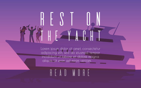 Rest on the yacht vector landing page, rich people relaxing on cruise yacht at ocean, dancing drinking cocktails, luxury lifeのイラスト素材