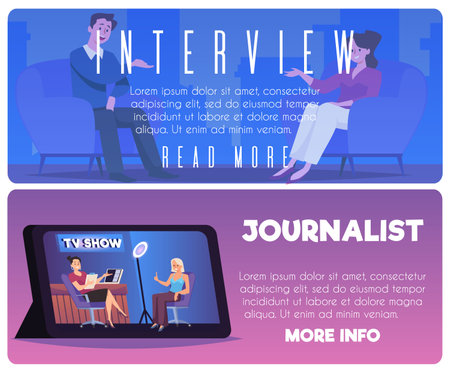 Set of website banner templates about journalist interview flat styleのイラスト素材