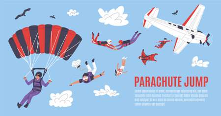 Website banner template about parachute jump flat styleのイラスト素材