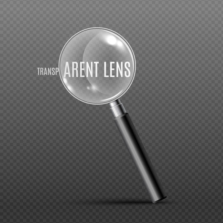 Magnifying glass with transparent lens - realistic magnifier tool with black handleのイラスト素材