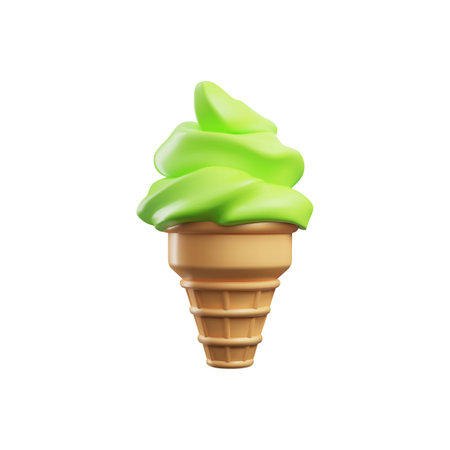 Ice cream swirl or frozen yogurt in waffle cone 3D vector illustration isolated.のイラスト素材