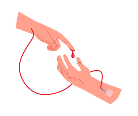 Donation blood, design concept with two hands, cartoon vector on whiteのイラスト素材