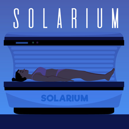 Squared banner about solarium procedure flat style, vector illustrationのイラスト素材