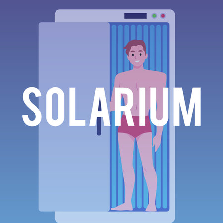 Man standing in vertical solarium.のイラスト素材