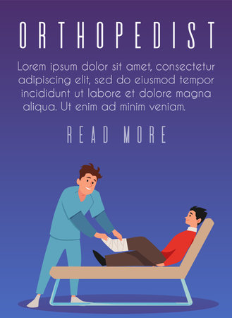 Orthopedist helps the patient, banner with cartoon vector illustrationのイラスト素材