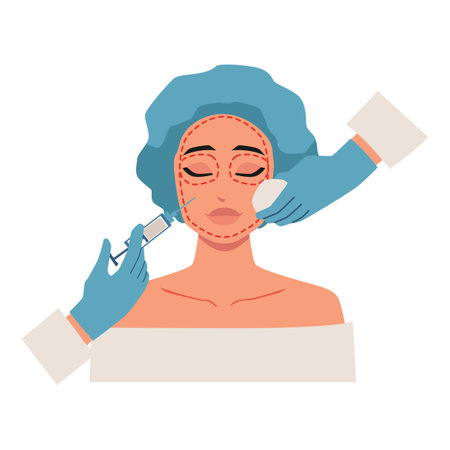 Plastic surgery design concept, female face, cartoon vector illustrationのイラスト素材