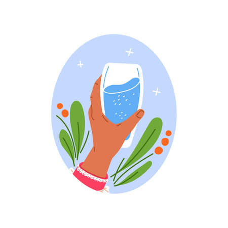 Hand holding glass of water Hand drawn vector illustrationのイラスト素材