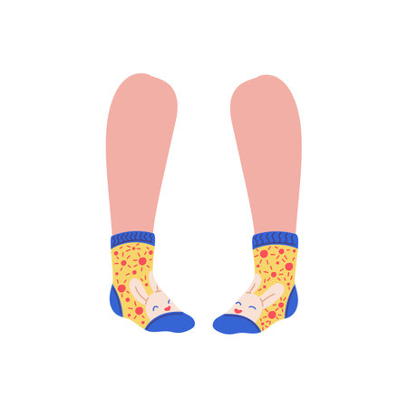 Funny ankle socks with bunny on female or kids feet, flat vector isolated.のイラスト素材