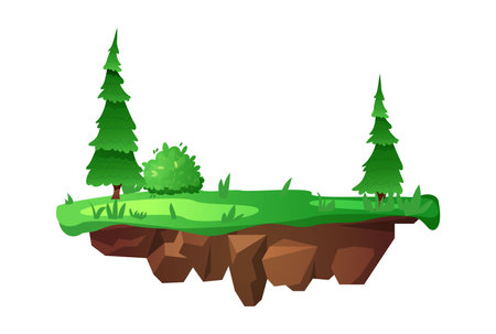 Game element, level platform with trees, vector illustration on white.のイラスト素材