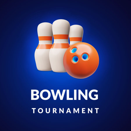 Squared banner about bowling tournament 3D style, vector illustrationのイラスト素材