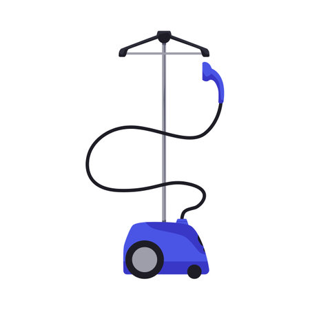 Blue steamer on wheels with hanger flat style, vector illustrationのイラスト素材
